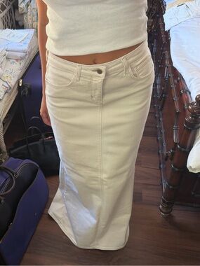 L'AGENCE Mermaid Cream Maxi Denim Skirt